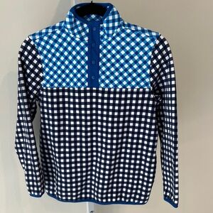 Draper James x Lands End Blue Checkered Quarter Zip Pullover Shirt Kids Large